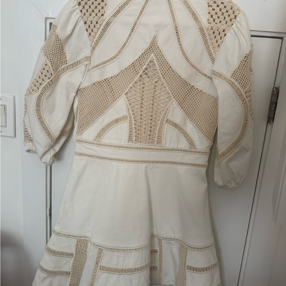 Maje Cream Mini Dress with Crochet Insets